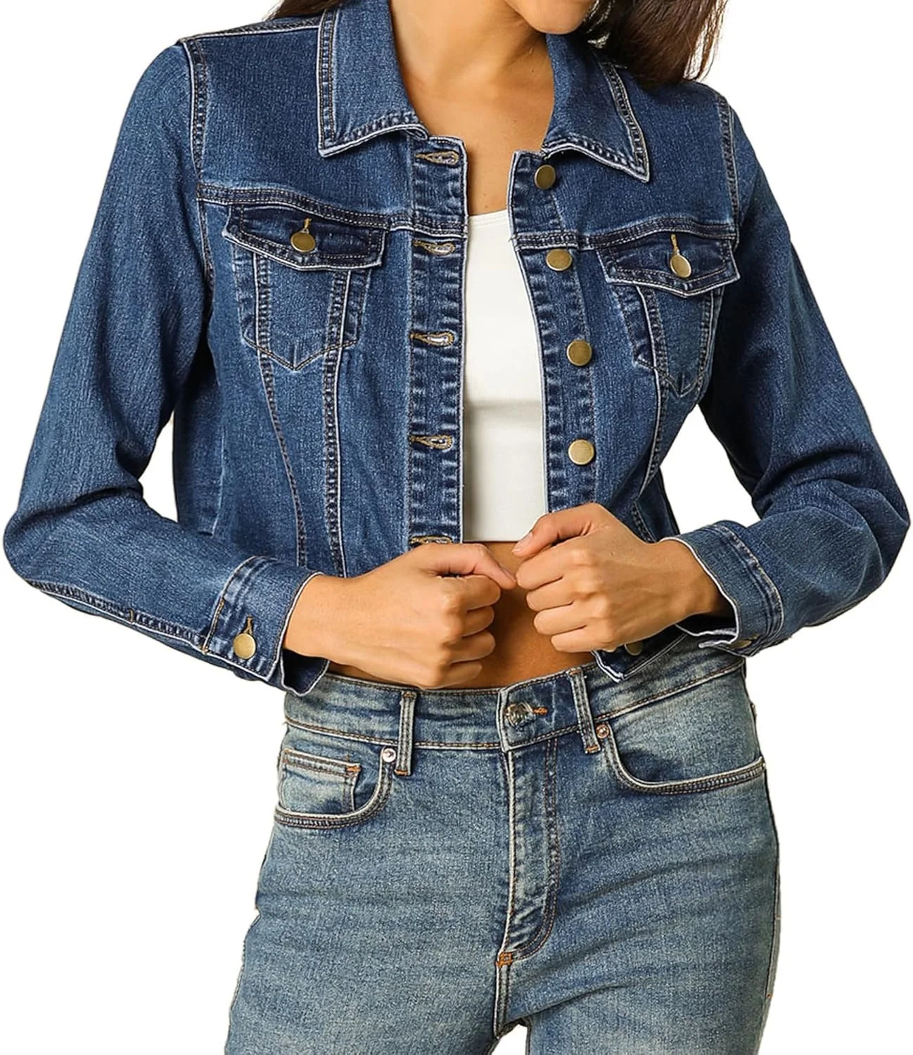 کت جین زنانه دکمه دار کوتاه غیر رسمی Allegra K