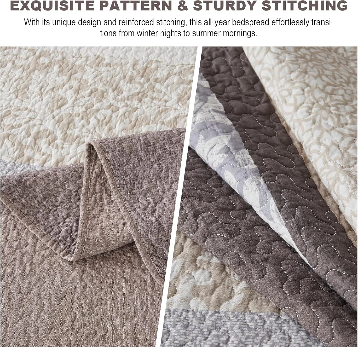 روتختی لحاف دار بزرگ طرح مزرعه فاین استیچری مناسب تخت کوئین سایز 305x259 سانتی متر، ست روتختی لحافی پنبه 100% بزرگ، طرح راه راه گیاهی، ست روتختی لحافی سبک و نرم، مناسب تمام فصول، قهوه ای/خاکی/طوسی روتختی لحاف دار بزرگ طرح مزرعه فاین استیچری مناسب تخت کوئین سایز 305x259 سانتی متر، ست روتختی لحافی پنبه 100% بزرگ، طرح راه راه گیاهی، ست روتختی لحافی سبک و نرم، مناسب تمام فصول، قهوه ای/خاکی/طوسی