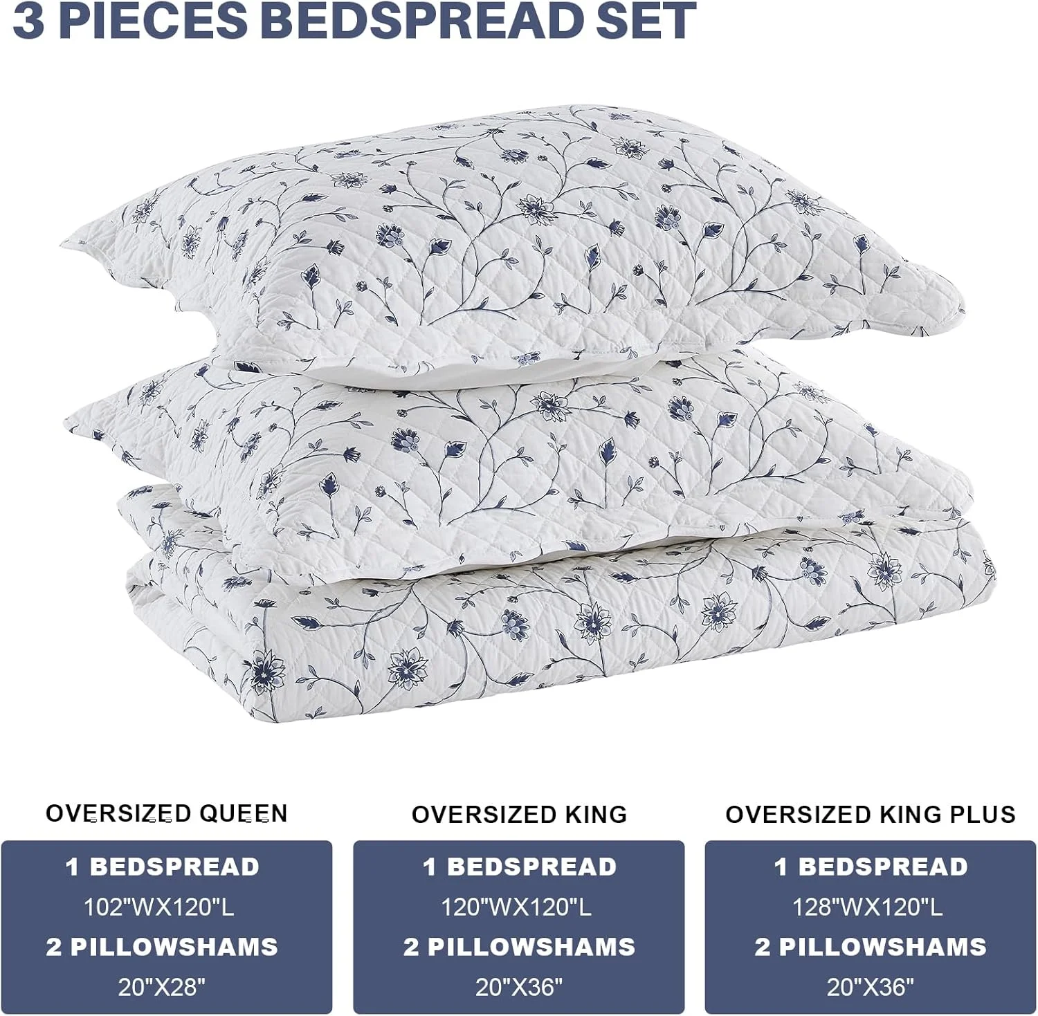 روتختی گلدار فاین استیچری سایز کینگ، لحاف روتختی بزرگ 305x305، ست روتختی 100% پنبه آبی و سفید با روبالشتی، لحاف نازک سبک وزن و نرم، 3 تکه روتختی گلدار فاین استیچری سایز کینگ، لحاف روتختی بزرگ 305x305، ست روتختی 100% پنبه آبی و سفید با روبالشتی، لحاف نازک سبک وزن و نرم، 3 تکه