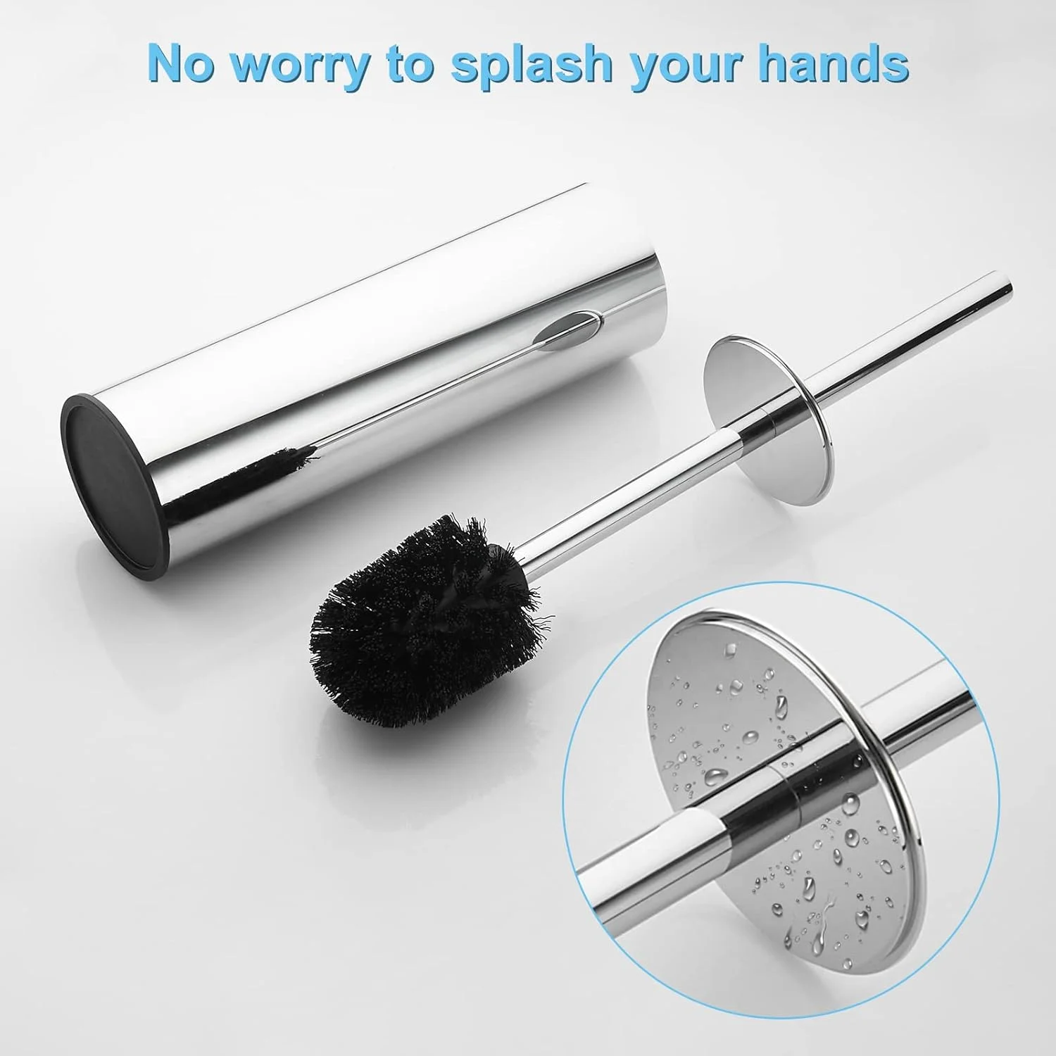 برس توالت استیل ضد زنگ 304 مدل BGL، برس توالت گرد با دسته بلند و پایه سطل کروم