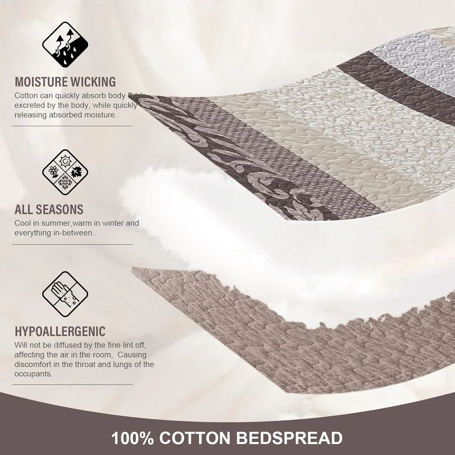 روتختی لحاف دار بزرگ طرح مزرعه فاین استیچری مناسب تخت کوئین سایز 305x259 سانتی متر، ست روتختی لحافی پنبه 100% بزرگ، طرح راه راه گیاهی، ست روتختی لحافی سبک و نرم، مناسب تمام فصول، قهوه ای/خاکی/طوسی روتختی لحاف دار بزرگ طرح مزرعه فاین استیچری مناسب تخت کوئین سایز 305x259 سانتی متر، ست روتختی لحافی پنبه 100% بزرگ، طرح راه راه گیاهی، ست روتختی لحافی سبک و نرم، مناسب تمام فصول، قهوه ای/خاکی/طوسی