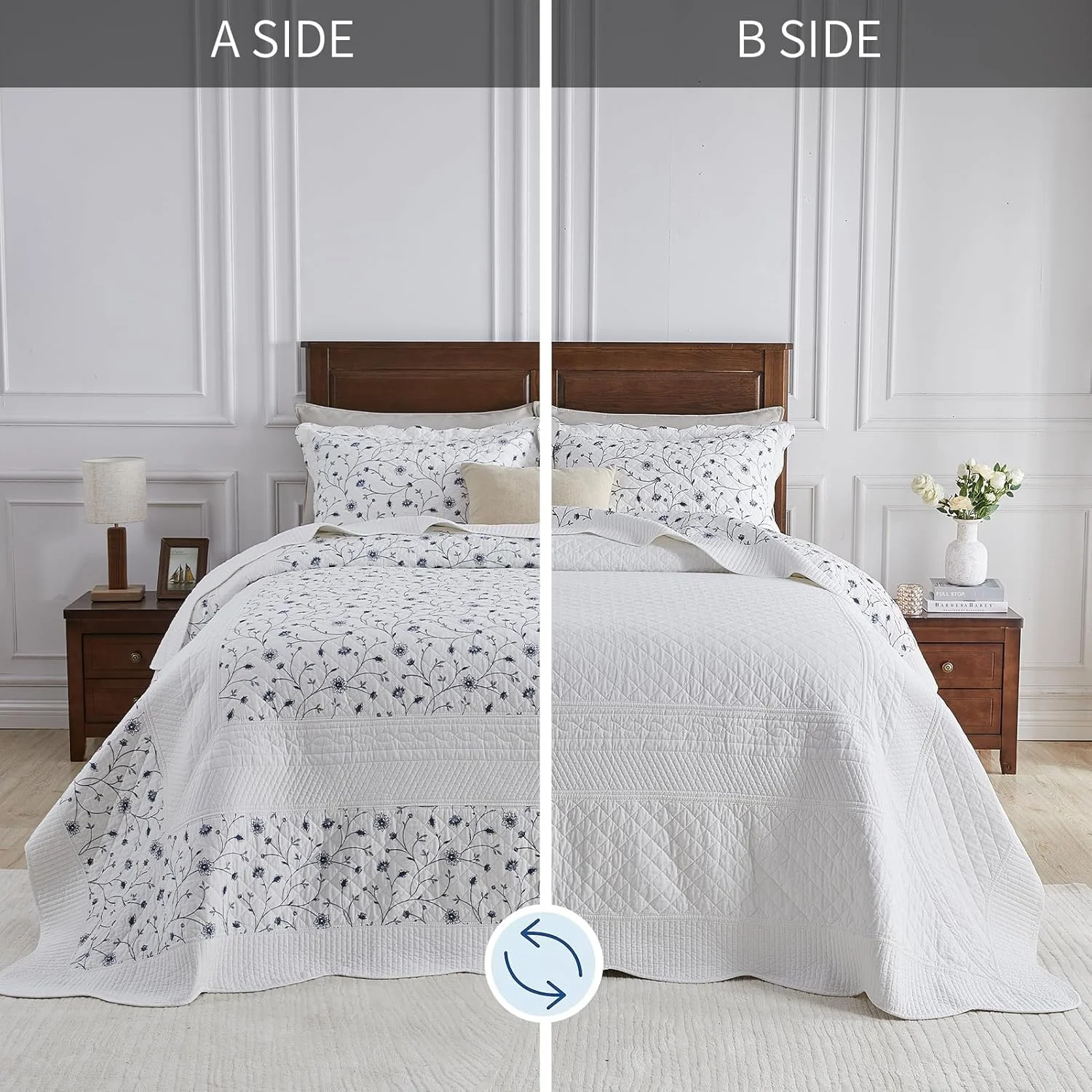 روتختی گلدار فاین استیچری سایز کینگ، لحاف روتختی بزرگ 305x305، ست روتختی 100% پنبه آبی و سفید با روبالشتی، لحاف نازک سبک وزن و نرم، 3 تکه روتختی گلدار فاین استیچری سایز کینگ، لحاف روتختی بزرگ 305x305، ست روتختی 100% پنبه آبی و سفید با روبالشتی، لحاف نازک سبک وزن و نرم، 3 تکه