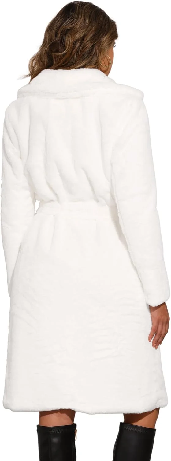 الگرا کی، کت زمستانی بلند گرم زنانه با یقه برگردان، کمربند و جلوی باز، ژاکت خز مصنوعی پف دار الگرا کی، کت زمستانی بلند گرم زنانه با یقه برگردان، کمربند و جلوی باز، ژاکت خز مصنوعی پف دار