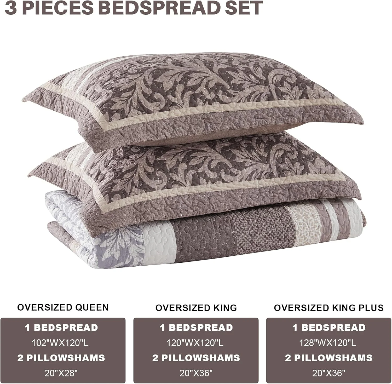 روتختی لحاف دار بزرگ طرح مزرعه فاین استیچری مناسب تخت کوئین سایز 305x259 سانتی متر، ست روتختی لحافی پنبه 100% بزرگ، طرح راه راه گیاهی، ست روتختی لحافی سبک و نرم، مناسب تمام فصول، قهوه ای/خاکی/طوسی روتختی لحاف دار بزرگ طرح مزرعه فاین استیچری مناسب تخت کوئین سایز 305x259 سانتی متر، ست روتختی لحافی پنبه 100% بزرگ، طرح راه راه گیاهی، ست روتختی لحافی سبک و نرم، مناسب تمام فصول، قهوه ای/خاکی/طوسی