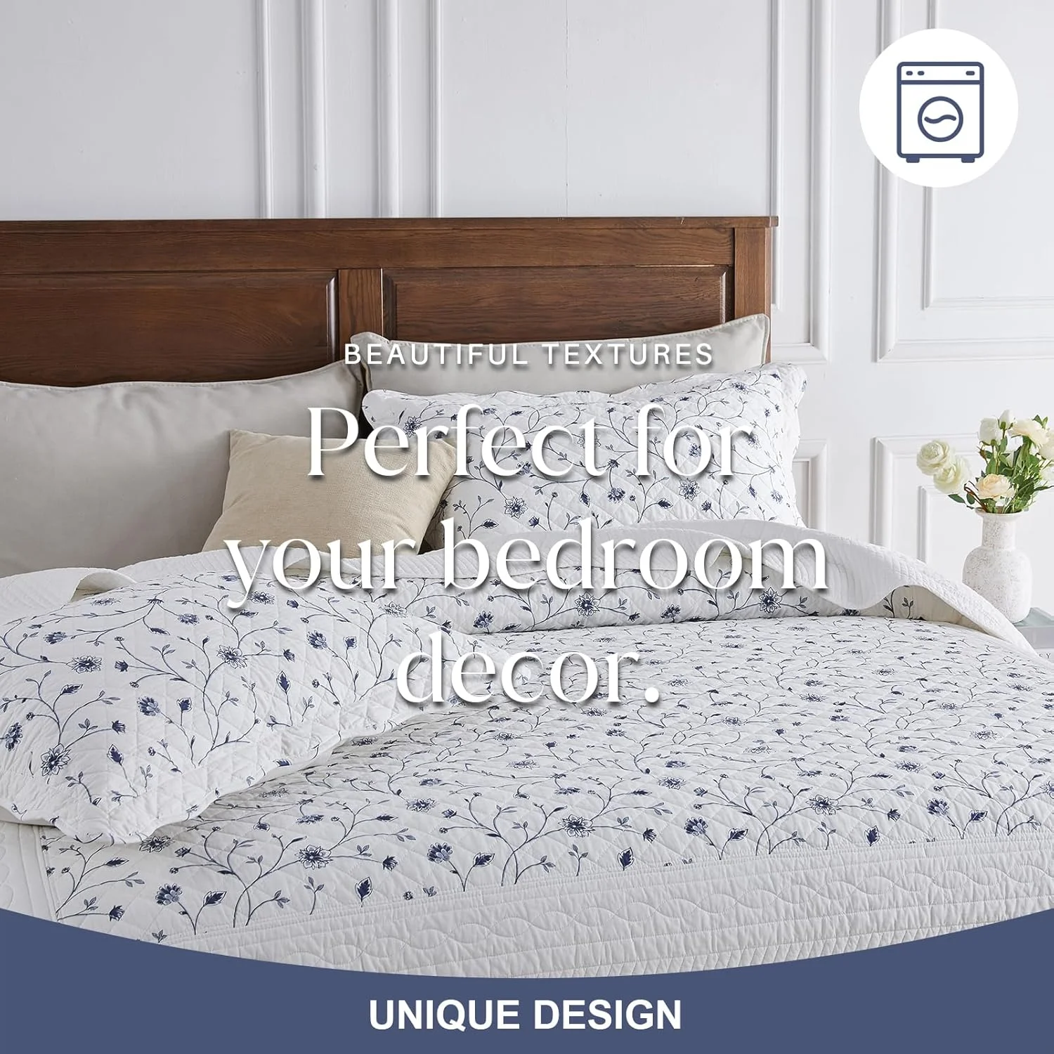 روتختی گلدار فاین استیچری سایز کینگ، لحاف روتختی بزرگ 305x305، ست روتختی 100% پنبه آبی و سفید با روبالشتی، لحاف نازک سبک وزن و نرم، 3 تکه روتختی گلدار فاین استیچری سایز کینگ، لحاف روتختی بزرگ 305x305، ست روتختی 100% پنبه آبی و سفید با روبالشتی، لحاف نازک سبک وزن و نرم، 3 تکه