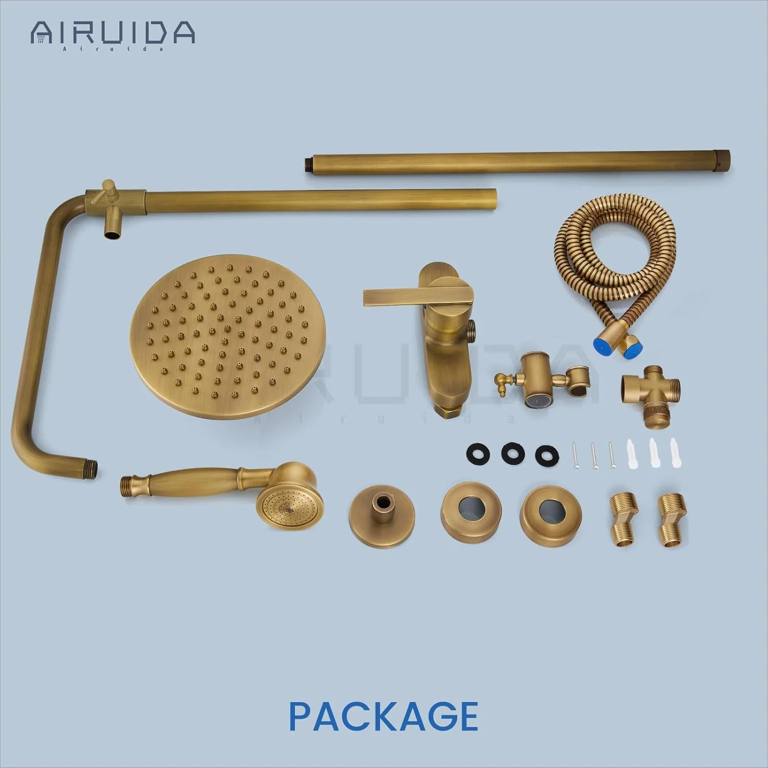 ست شیر دوش روکار برنجی عتیقه Airuida، شیرآلات دوش تک دستگیره، سر دوش بارانی 8 اینچی، شیر دوش قابل تنظیم، میله دوش مدرن، مجموعه ترکیبی دو منظوره ست شیر دوش روکار برنجی عتیقه Airuida، شیرآلات دوش تک دستگیره، سر دوش بارانی 8 اینچی، شیر دوش قابل تنظیم، میله دوش مدرن، مجموعه ترکیبی دو منظوره