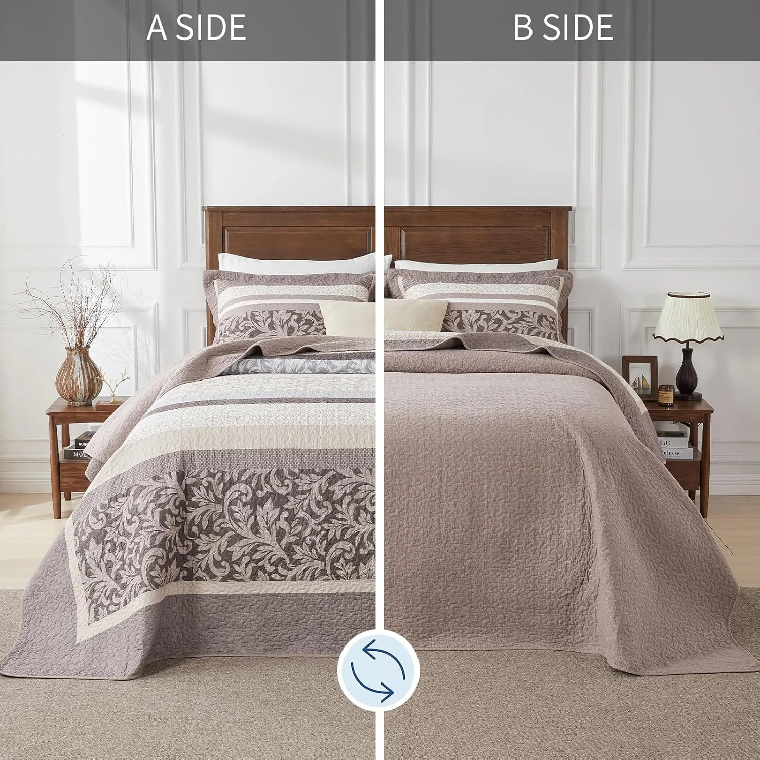 روتختی لحاف دار بزرگ طرح مزرعه فاین استیچری مناسب تخت کوئین سایز 305x259 سانتی متر، ست روتختی لحافی پنبه 100% بزرگ، طرح راه راه گیاهی، ست روتختی لحافی سبک و نرم، مناسب تمام فصول، قهوه ای/خاکی/طوسی روتختی لحاف دار بزرگ طرح مزرعه فاین استیچری مناسب تخت کوئین سایز 305x259 سانتی متر، ست روتختی لحافی پنبه 100% بزرگ، طرح راه راه گیاهی، ست روتختی لحافی سبک و نرم، مناسب تمام فصول، قهوه ای/خاکی/طوسی