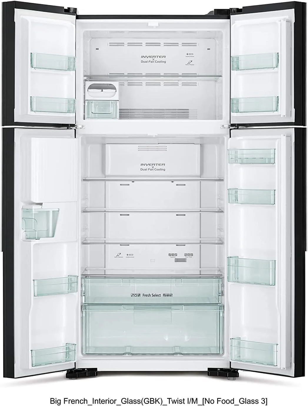 یخچال ساید بای ساید هیتاچی 760 لیتری 4 درب مدل RW760PUK74GBK، درب فرانسوی، بدون برفک، سیستم خنک کننده دوگانه، یخساز متحرک چرخشی، شیشه مشکی یخچال ساید بای ساید هیتاچی 760 لیتری 4 درب مدل RW760PUK74GBK، درب فرانسوی، بدون برفک، سیستم خنک کننده دوگانه، یخساز متحرک چرخشی، شیشه مشکی