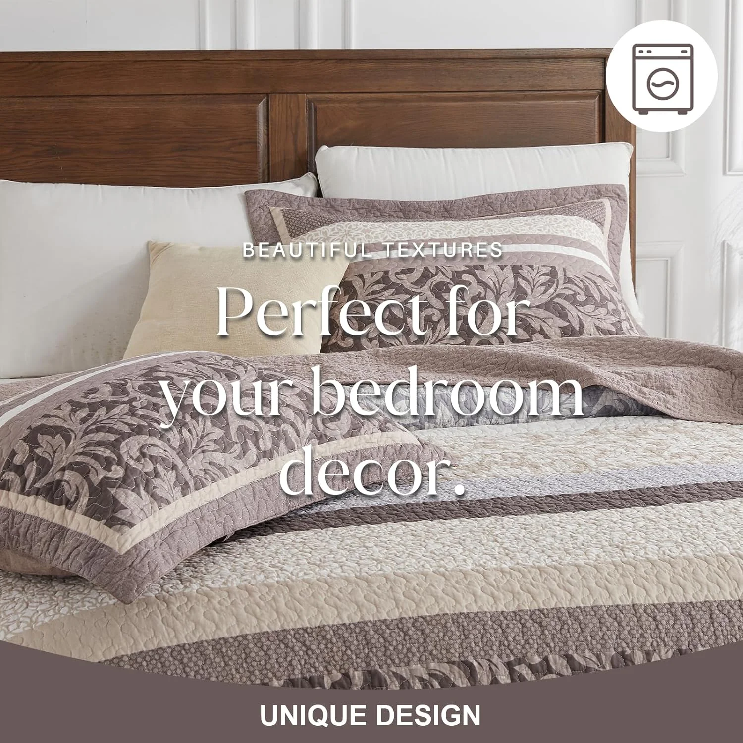 روتختی لحاف دار بزرگ طرح مزرعه فاین استیچری مناسب تخت کوئین سایز 305x259 سانتی متر، ست روتختی لحافی پنبه 100% بزرگ، طرح راه راه گیاهی، ست روتختی لحافی سبک و نرم، مناسب تمام فصول، قهوه ای/خاکی/طوسی روتختی لحاف دار بزرگ طرح مزرعه فاین استیچری مناسب تخت کوئین سایز 305x259 سانتی متر، ست روتختی لحافی پنبه 100% بزرگ، طرح راه راه گیاهی، ست روتختی لحافی سبک و نرم، مناسب تمام فصول، قهوه ای/خاکی/طوسی