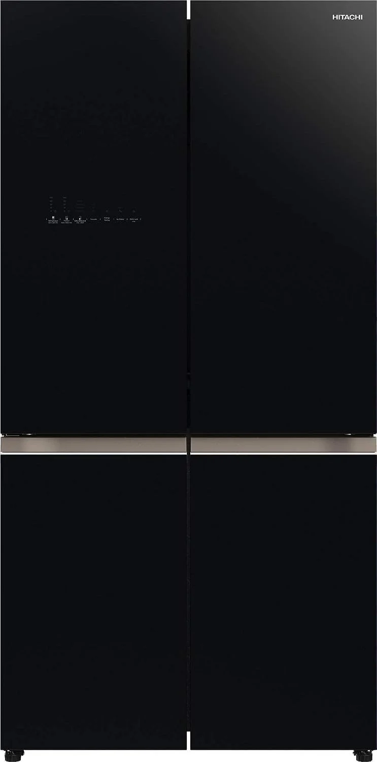 یخچال ساید بای ساید 4 درب پریمیوم هیتاچی 720 لیتر ناخالص، 569 لیتر خالص، با درب فرانسوی، یخ ساز اتوماتیک - انجماد سریع شیشه ای مشکی - RWB720VUK04GBK