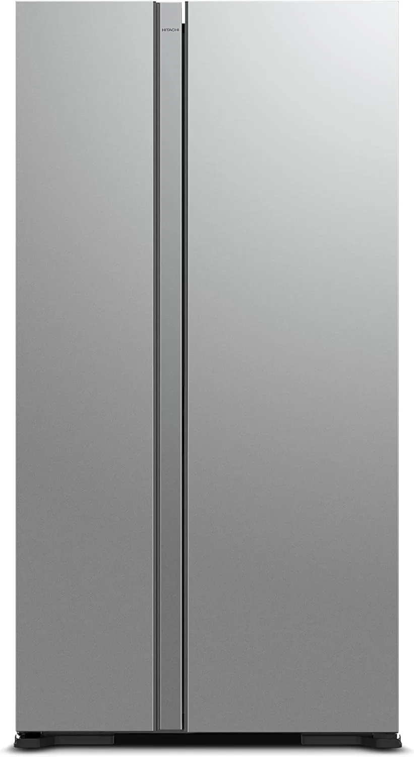 یخچال ساید بای ساید هیتاچی 700 لیتری مدل RS700PUK04GS، یخچال بدون برفک، سیستم خنک کننده دوگانه، انجماد سریع، پنل LED، یخ ساز آسان چرخشی، نقره ای شیشه ای