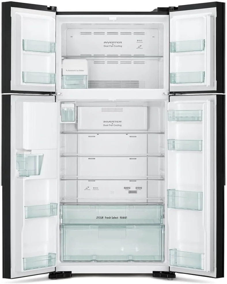 یخچال ساید بای ساید 4 درب پریمیوم هیتاچی با ظرفیت ناخالص 760 لیتر و خالص 540 لیتر، یخچال بدون برفک، سیستم خنک کننده دوگانه، یخساز چرخشی متحرک، شیشه ای خاکستری - مدل RW760PUK74GGR یخچال ساید بای ساید 4 درب پریمیوم هیتاچی با ظرفیت ناخالص 760 لیتر و خالص 540 لیتر، یخچال بدون برفک، سیستم خنک کننده دوگانه، یخساز چرخشی متحرک، شیشه ای خاکستری - مدل RW760PUK74GGR