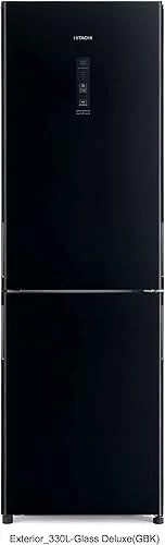 یخچال فریزر دو درب هیتاچی با ظرفیت ناخالص 410 لیتر و ظرفیت خالص 330 لیتر، فریزر پایین، یخچال 2 درب، سیستم خنک کننده دوگانه، انجماد هیبریدی، طبقه بزرگ، شیشه مشکی - مدل RBG410PUK6X4GBK