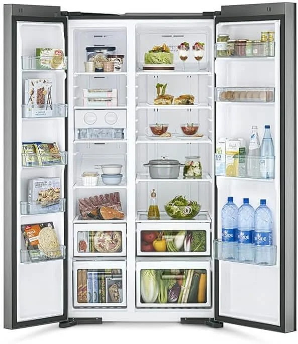 یخچال ساید بای ساید هیتاچی 700 لیتری مدل RS700PUK04GS، یخچال بدون برفک، سیستم خنک کننده دوگانه، انجماد سریع، پنل LED، یخ ساز آسان چرخشی، نقره ای شیشه ای یخچال ساید بای ساید هیتاچی 700 لیتری مدل RS700PUK04GS، یخچال بدون برفک، سیستم خنک کننده دوگانه، انجماد سریع، پنل LED، یخ ساز آسان چرخشی، نقره ای شیشه ای