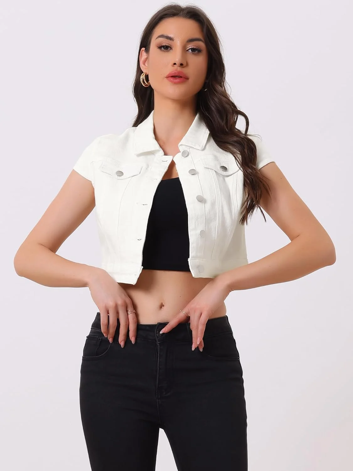 کت جین زنانه Allegra K مدل 2023 تابستانی دکمه دار آستین کوتاه کلاه دار کت جین زنانه Allegra K مدل 2023 تابستانی دکمه دار آستین کوتاه کلاه دار