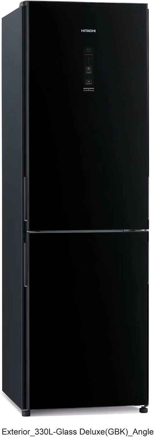 یخچال فریزر دو درب هیتاچی با ظرفیت ناخالص 410 لیتر و ظرفیت خالص 330 لیتر، فریزر پایین، یخچال 2 درب، سیستم خنک کننده دوگانه، انجماد هیبریدی، طبقه بزرگ، شیشه مشکی - مدل RBG410PUK6X4GBK