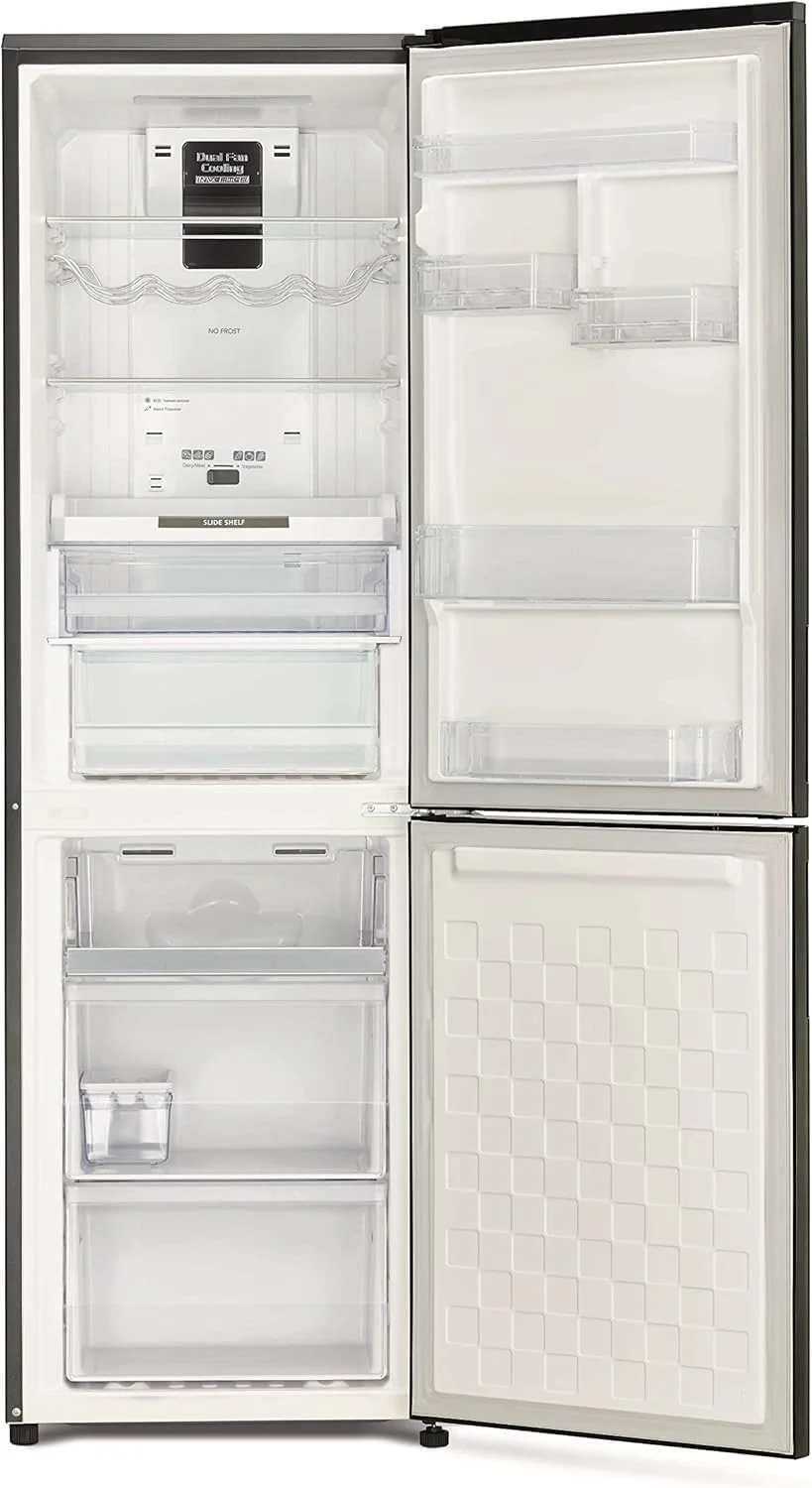 یخچال فریزر دو درب هیتاچی با ظرفیت ناخالص 410 لیتر و ظرفیت خالص 330 لیتر، فریزر پایین، یخچال 2 درب، سیستم خنک کننده دوگانه، انجماد هیبریدی، طبقه بزرگ، شیشه مشکی - مدل RBG410PUK6X4GBK