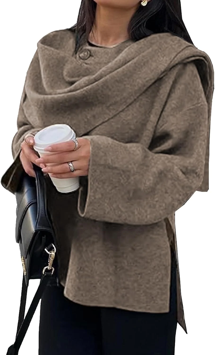 کت ژاکت شال گردن بزرگ زنانه آنتینسون، ترکیب پشمی، آستین بلند، دکمه دار، کت های پشمی، اورکت