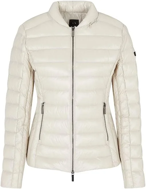 کاپشن زنانه آرمانی اکسچنج با پد، لوگوی جانبی و یقه قابل تنظیم