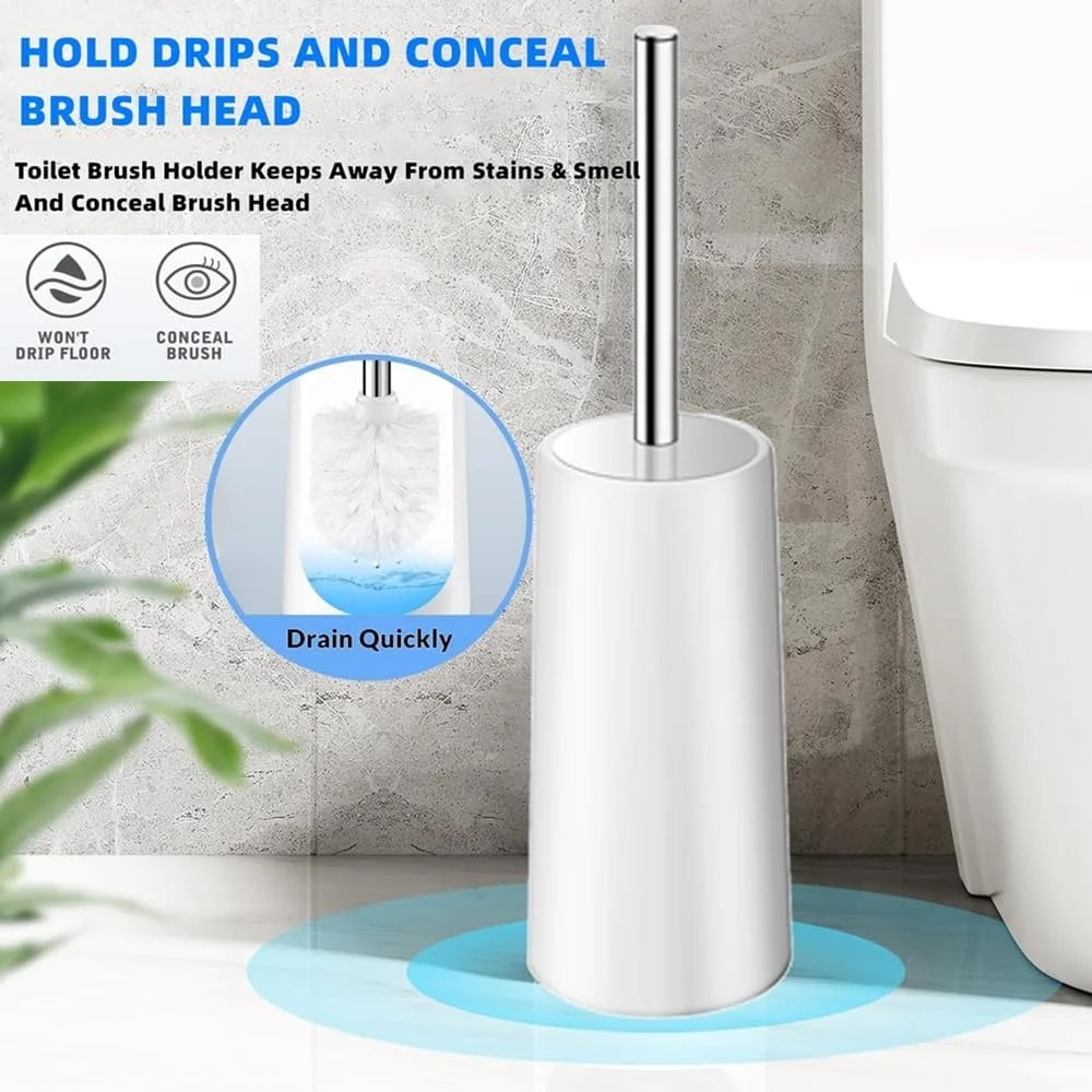 برس توالت Beauenty با نگهدارنده، بسته 2 عددی برس توالت و ست نگهدارنده، دسته بلند استیل 304، تمیز کردن عمیق 360 درجه، طراحی ارگونومیک، برس کاسه توالت برای حمام (سفید)