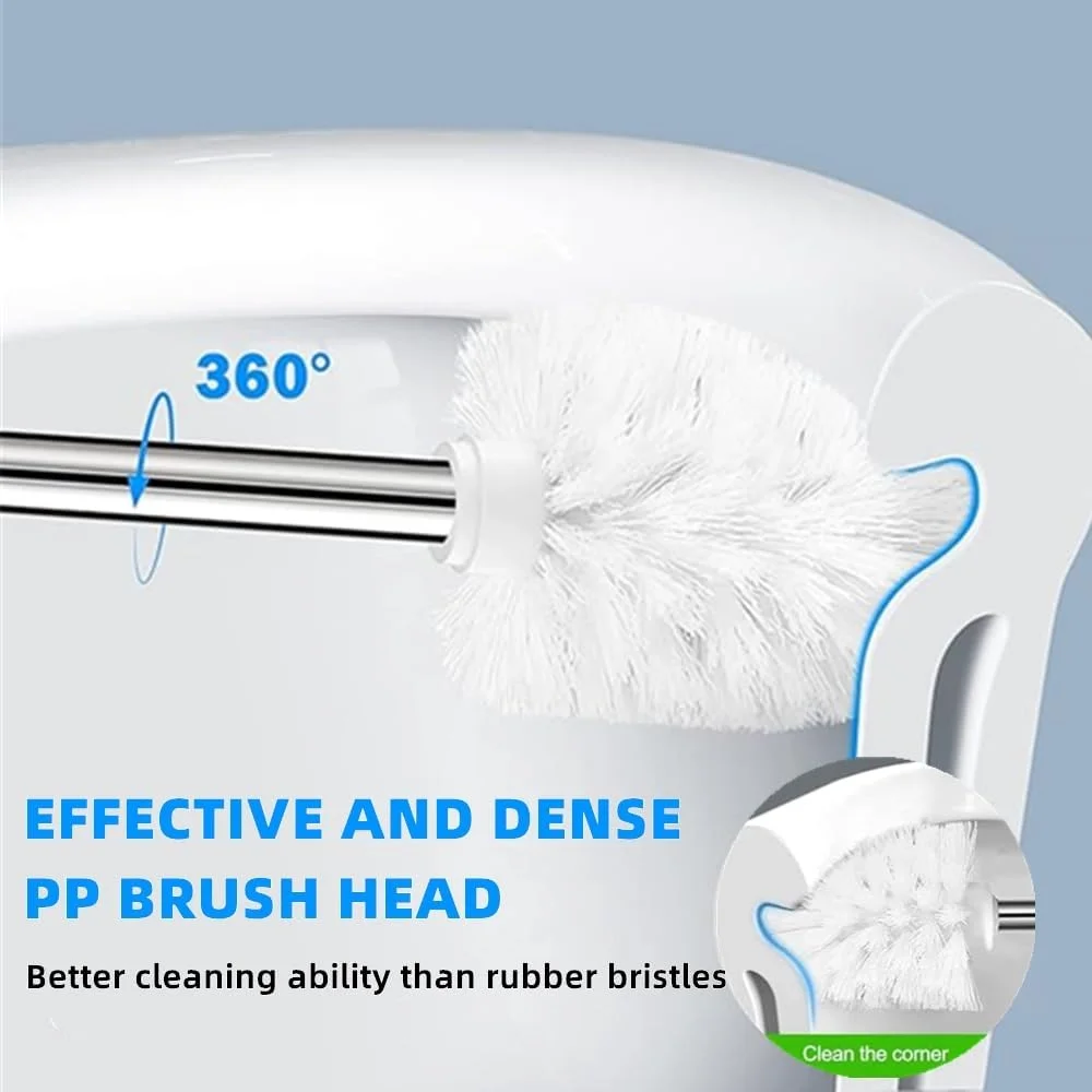 برس توالت Beauenty با نگهدارنده، بسته 2 عددی برس توالت و ست نگهدارنده، دسته بلند استیل 304، تمیز کردن عمیق 360 درجه، طراحی ارگونومیک، برس کاسه توالت برای حمام (سفید)