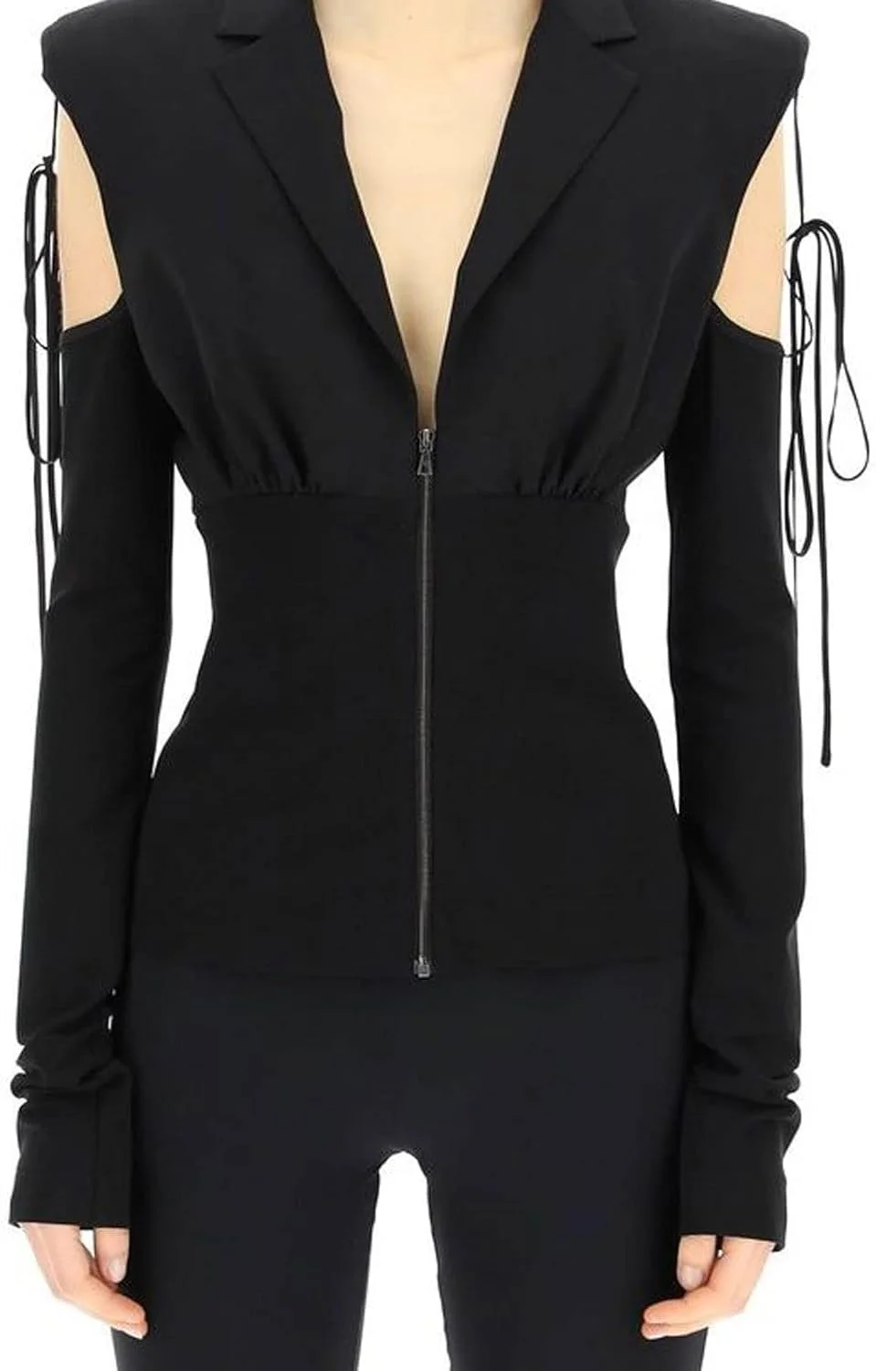 تاپ آستین بلند AQHCGS زنانه، ژاکت مشکی برش دار زنانه، یقه بلند آستین بلند، بانداژ، ژاکت های مینیمالیستی یکدست، لباس های بهاره زنانه، مد (M)