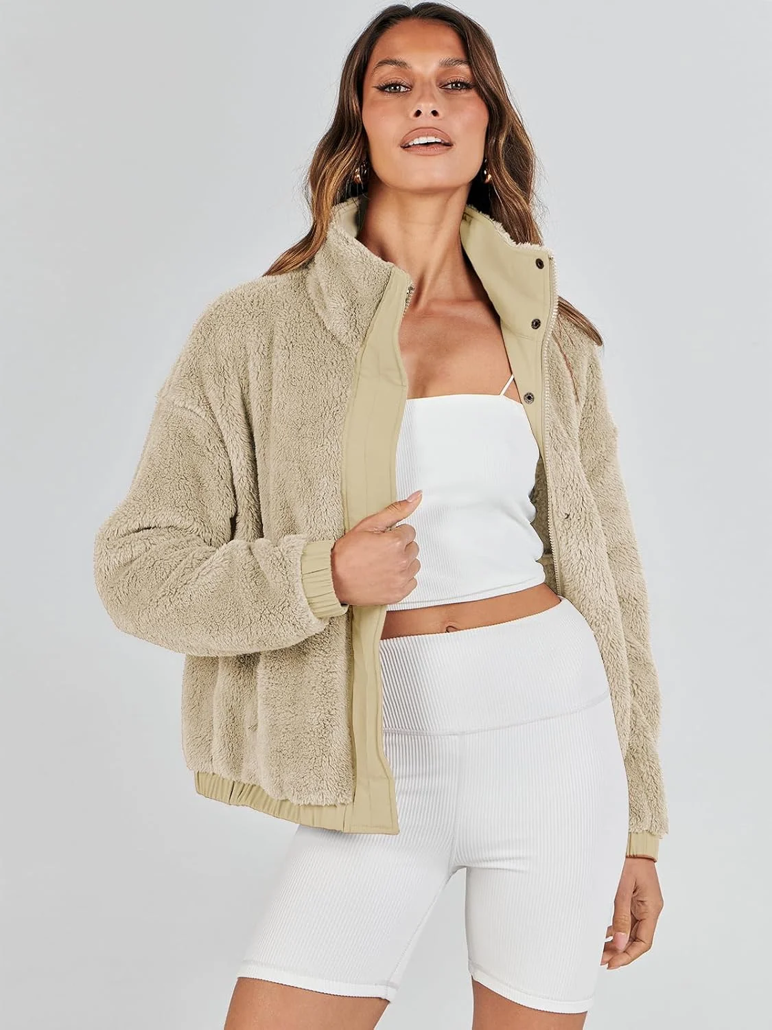 کت پشمی زنانه ANRABESS، آستین بلند، کوتاه، دکمه دار، گرم و نرم، مناسب پاییز، دارای جیب کت پشمی زنانه ANRABESS، آستین بلند، کوتاه، دکمه دار، گرم و نرم، مناسب پاییز، دارای جیب