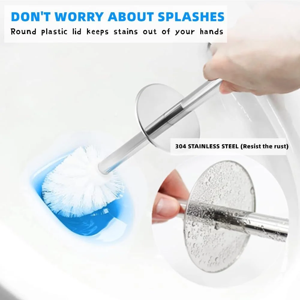 برس توالت Beauenty با نگهدارنده، بسته 2 عددی برس توالت و ست نگهدارنده، دسته بلند استیل 304، تمیز کردن عمیق 360 درجه، طراحی ارگونومیک، برس کاسه توالت برای حمام (سفید)