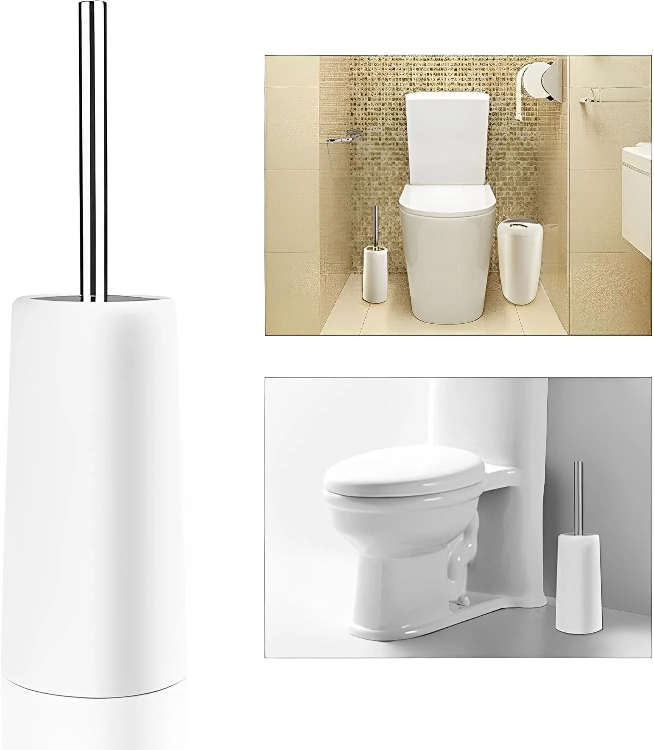 برس توالت Beauenty با نگهدارنده، بسته 2 عددی برس توالت و ست نگهدارنده، دسته بلند استیل 304، تمیز کردن عمیق 360 درجه، طراحی ارگونومیک، برس کاسه توالت برای حمام (سفید)