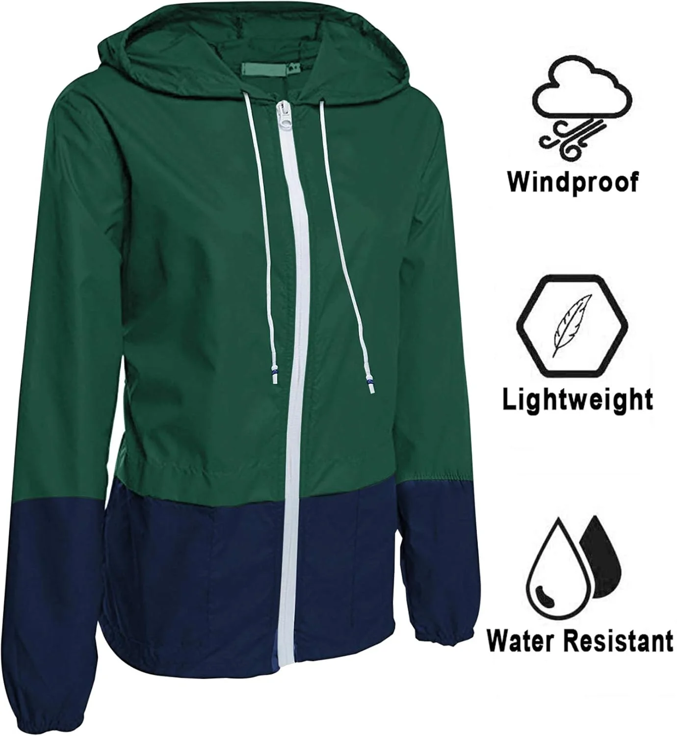 بارانی زنانه Avoogue، سبک، ضد آب، ژاکت بارانی، قابل جمع شدن، بادگیر کلاه دار مناسب فضای باز