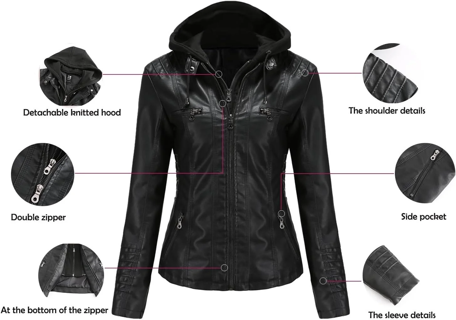 کت چرمی مصنوعی کلاه دار زنانه AYGJKIE، مناسب پاییز و زمستان، کت موتورسواری، کت غیر رسمی و مناسب فصول معتدل، ضد باد کت چرمی مصنوعی کلاه دار زنانه AYGJKIE، مناسب پاییز و زمستان، کت موتورسواری، کت غیر رسمی و مناسب فصول معتدل، ضد باد