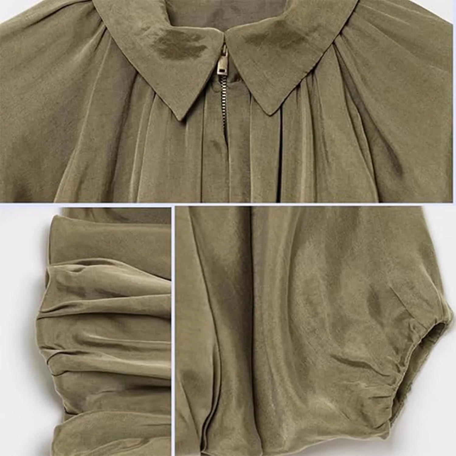 کت آستین خفاشی زنانه، پیراهن زیپ دار جلو یقه برگردان آستین بادکنکی، کت های خیابانی پلیسه دار سایز بزرگ کت آستین خفاشی زنانه، پیراهن زیپ دار جلو یقه برگردان آستین بادکنکی، کت های خیابانی پلیسه دار سایز بزرگ