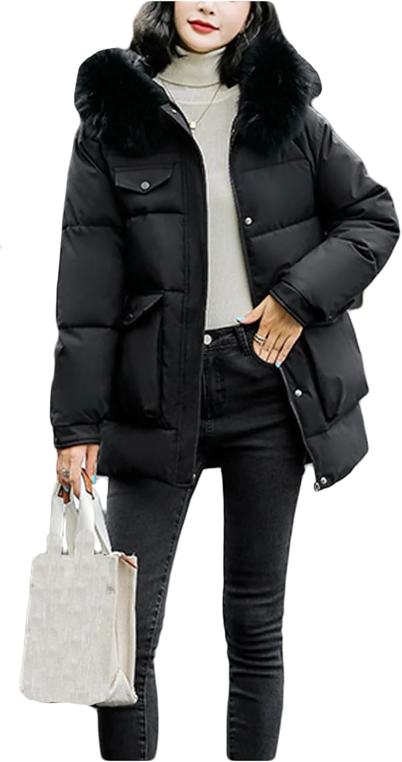 کت پنبه ای زمستانی زنانه baixnsj با یقه خز گرم و کلاه دار