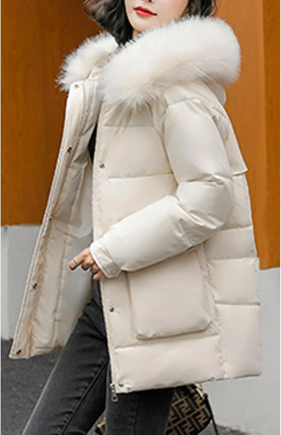 کت پنبه ای زمستانی زنانه baixnsj با یقه خز گرم و کلاه دار