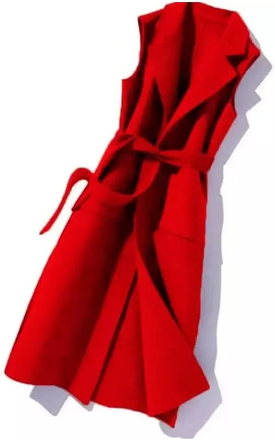 کت و شلوار پشمی زمستانی پاییزه جلیقه بلند بدون آستین زنانه جلیقه پشمی جیب های باریک با کمربند