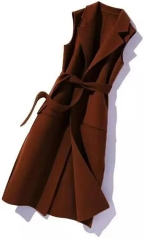 کت و شلوار پشمی زمستانی پاییزه جلیقه بلند بدون آستین زنانه جلیقه پشمی جیب های باریک با کمربند