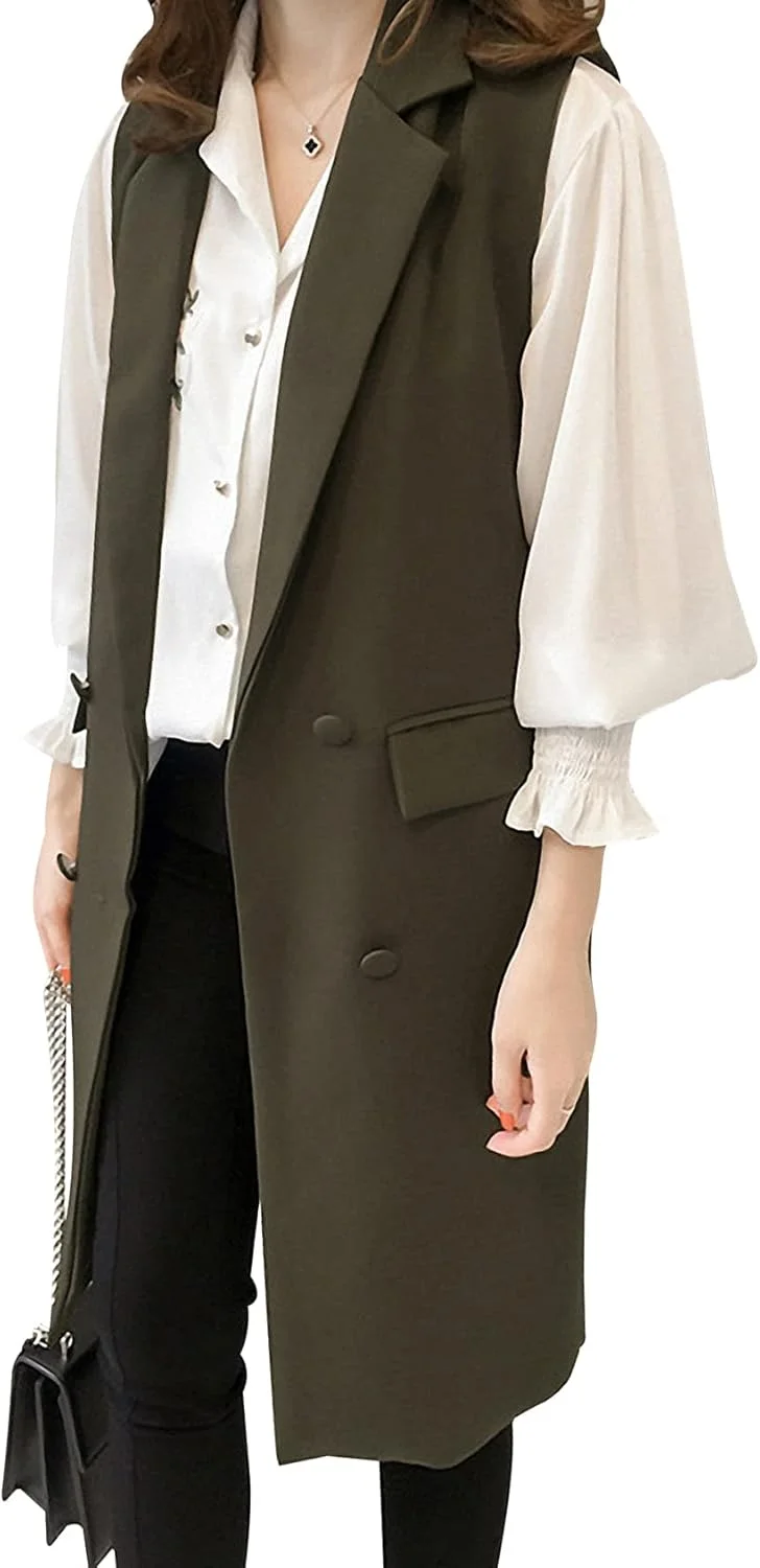 وست زنانه بلند و بدون آستین Arssm، کت بلیزر یقه برگردان، مناسب استفاده روزمره