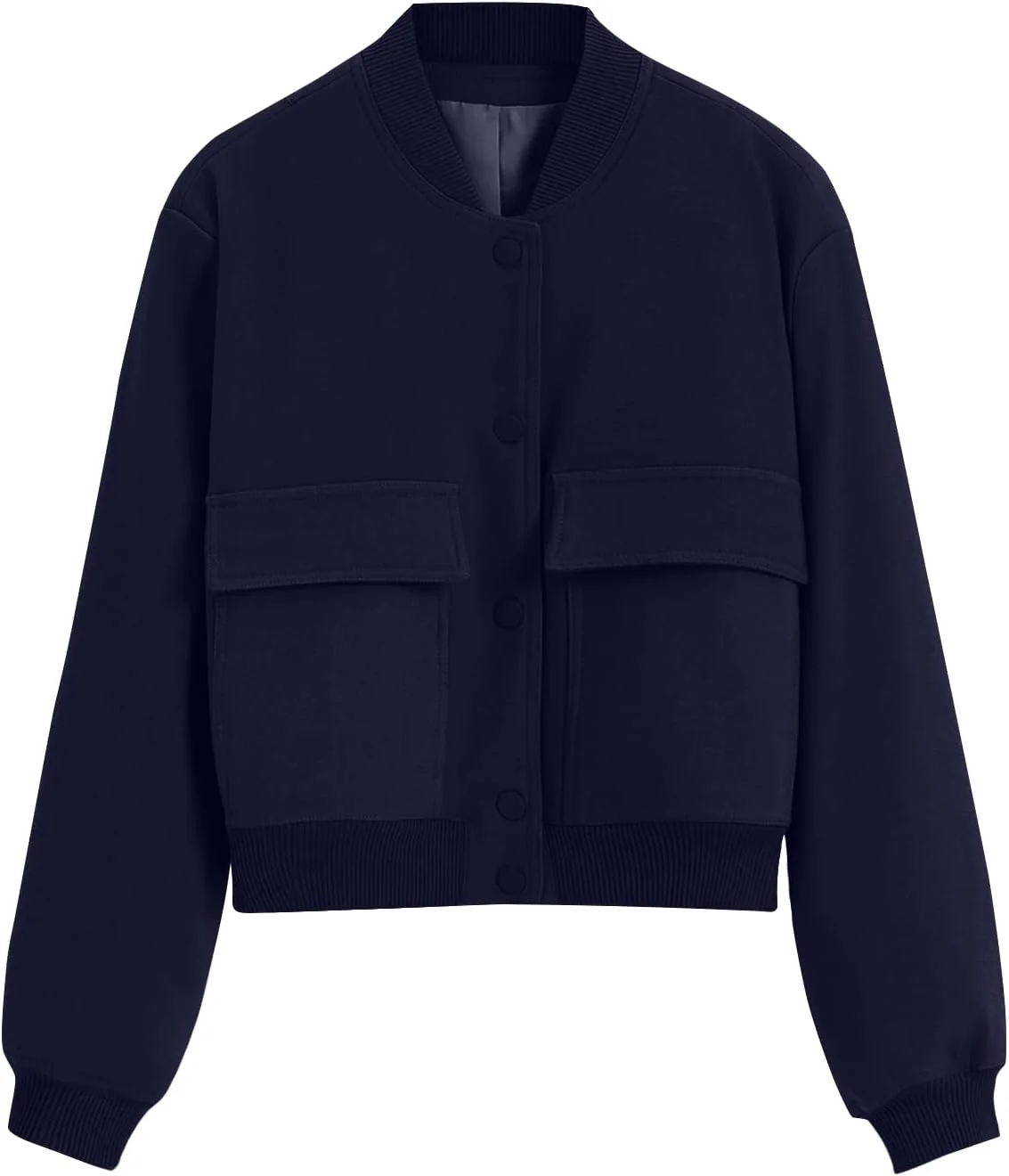 کت بمبر زنانه AUTOMET، کوتاه، دکمه دار، رنگ ثابت، ژاکت ورزشی با جیب