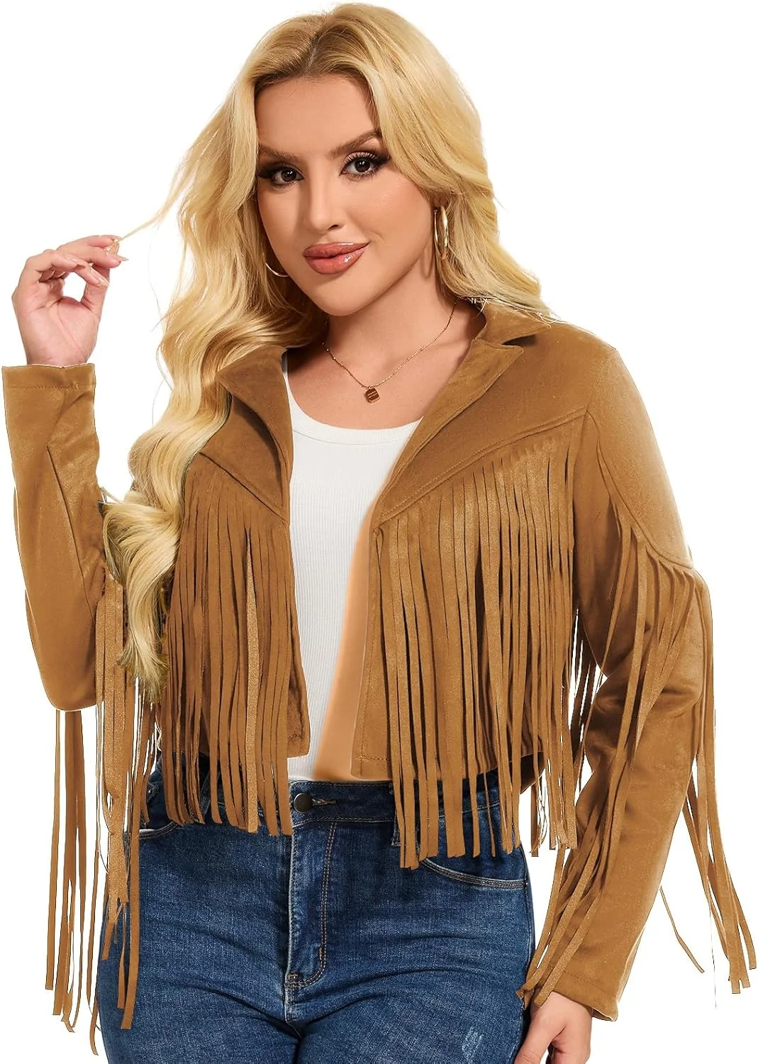 کت های منگوله دار زنانه ATAMET دهه 70، لباس مهمانی چرم جیر مصنوعی دهه 60، کت های موتورسواری منگوله دار مد هالووین 2025