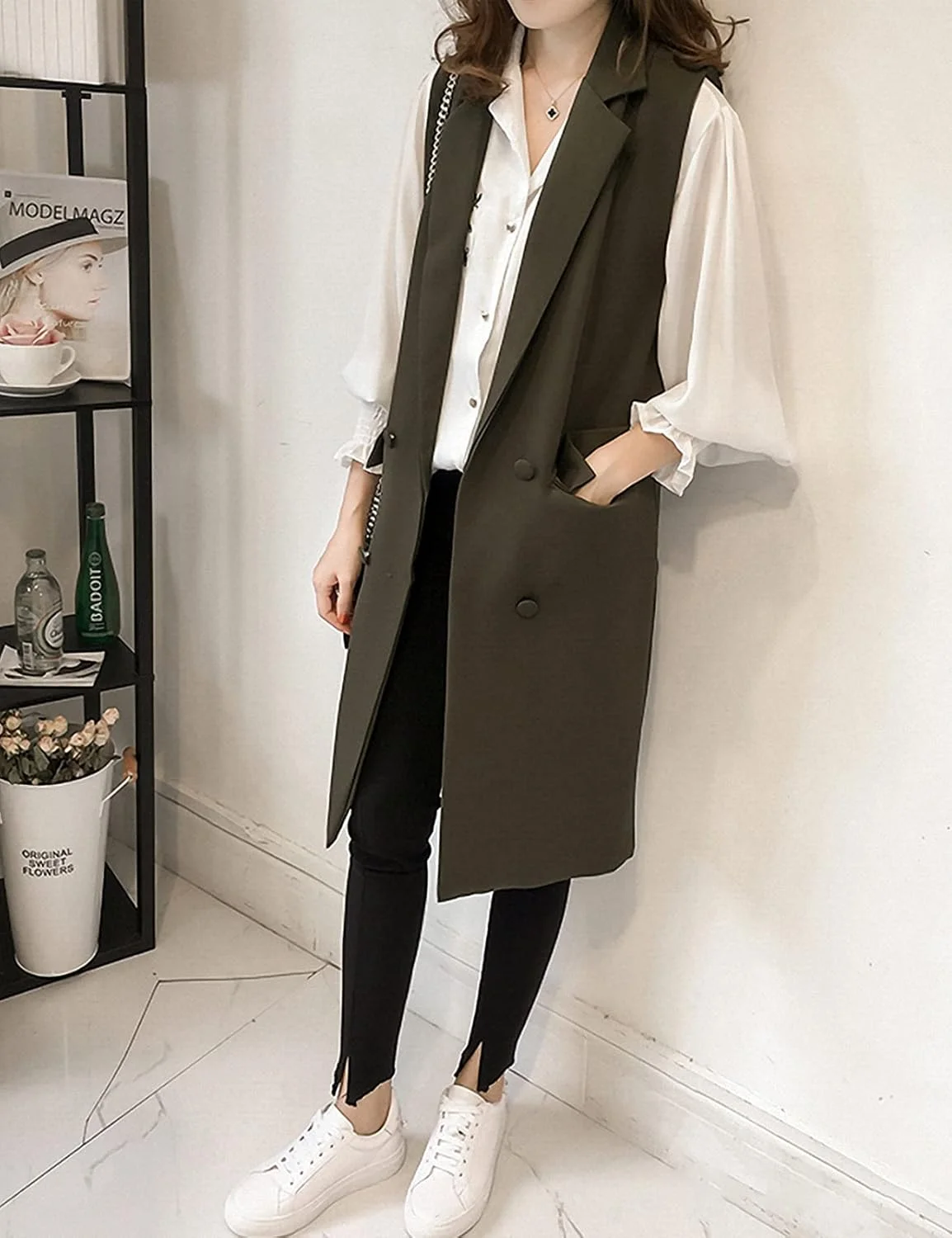 وست زنانه بلند و بدون آستین Arssm، کت بلیزر یقه برگردان، مناسب استفاده روزمره وست زنانه بلند و بدون آستین Arssm، کت بلیزر یقه برگردان، مناسب استفاده روزمره