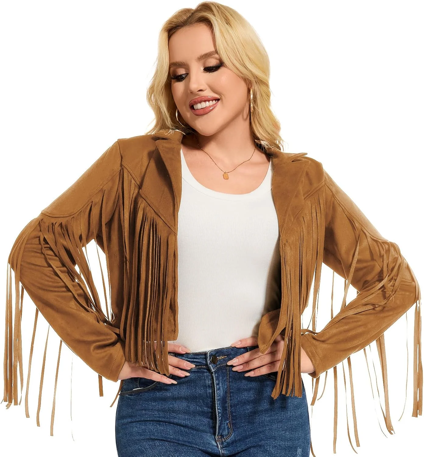 کت های منگوله دار زنانه ATAMET دهه 70، لباس مهمانی چرم جیر مصنوعی دهه 60، کت های موتورسواری منگوله دار مد هالووین 2025