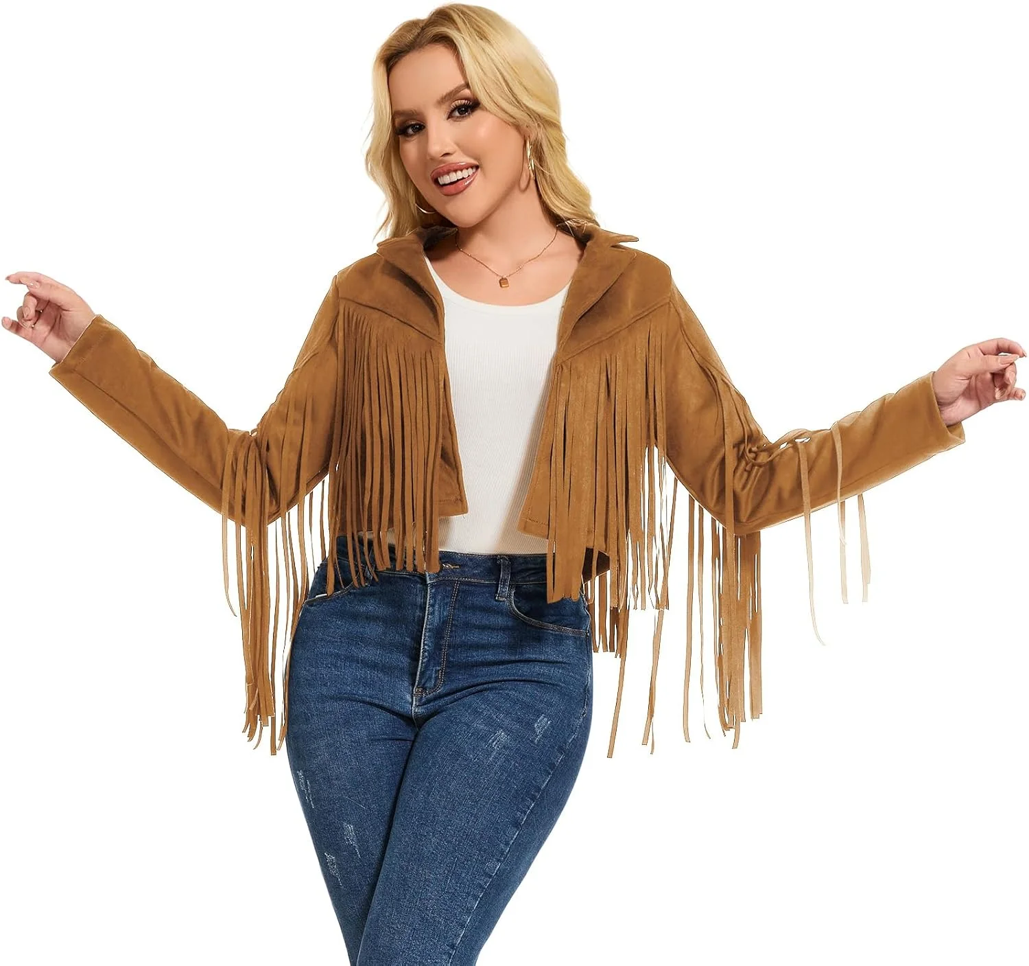 کت های منگوله دار زنانه ATAMET دهه 70، لباس مهمانی چرم جیر مصنوعی دهه 60، کت های موتورسواری منگوله دار مد هالووین 2025