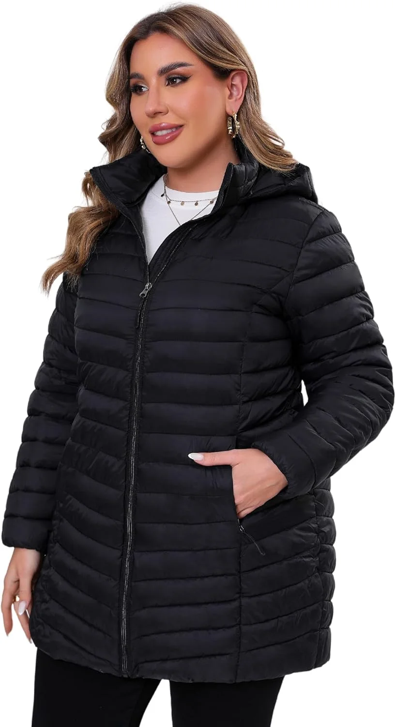 کت پفی سایز بزرگ زنانه ANOTHER CHOICE، کاپشن مسافرتی سبک وزن کلاه دار قابل جمع شدن (1X-6X) کت پفی سایز بزرگ زنانه ANOTHER CHOICE، کاپشن مسافرتی سبک وزن کلاه دار قابل جمع شدن (1X-6X)