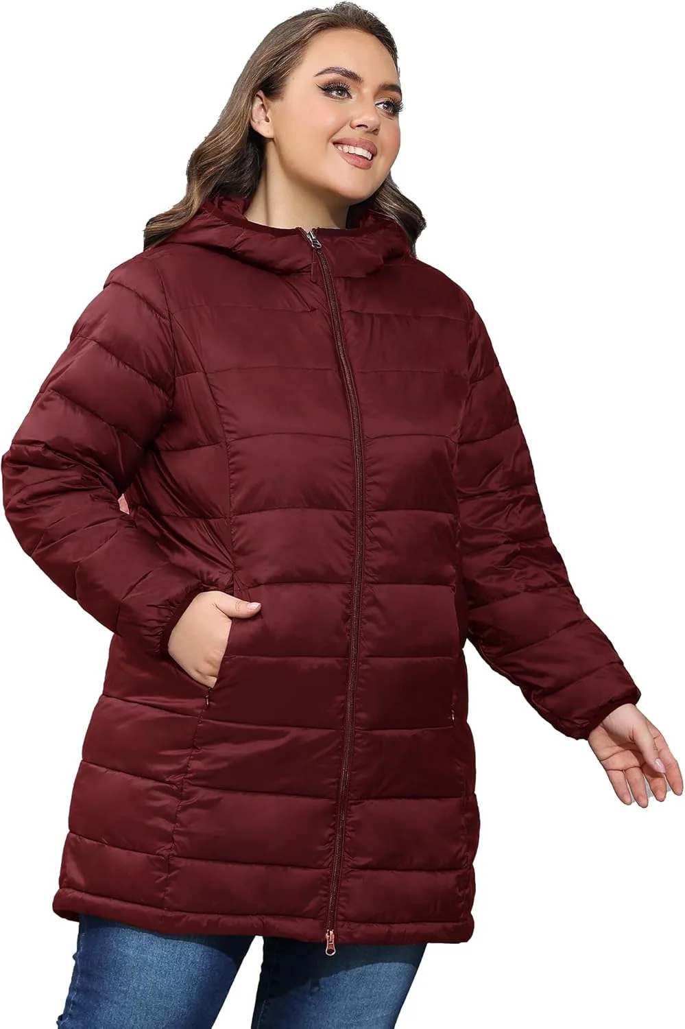 کت پفی زنانه قابل جمع شدن ANOTHER CHOICE، کت لحافی سبک وزن کلاه دار (سایز بزرگ 1X-6X) کت پفی زنانه قابل جمع شدن ANOTHER CHOICE، کت لحافی سبک وزن کلاه دار (سایز بزرگ 1X-6X)