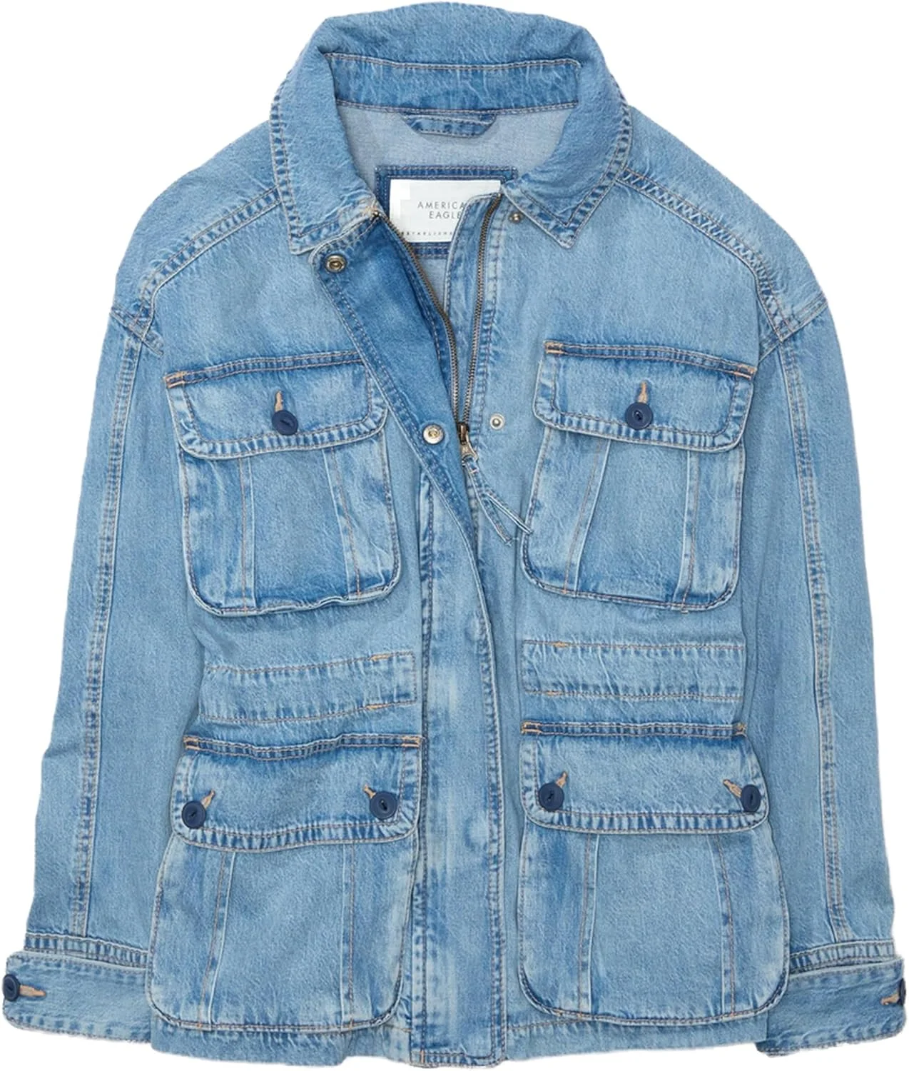 پارکا جین زنانه امریکن ایگل مدل Utility، سایز M، رنگ آبی متوسط