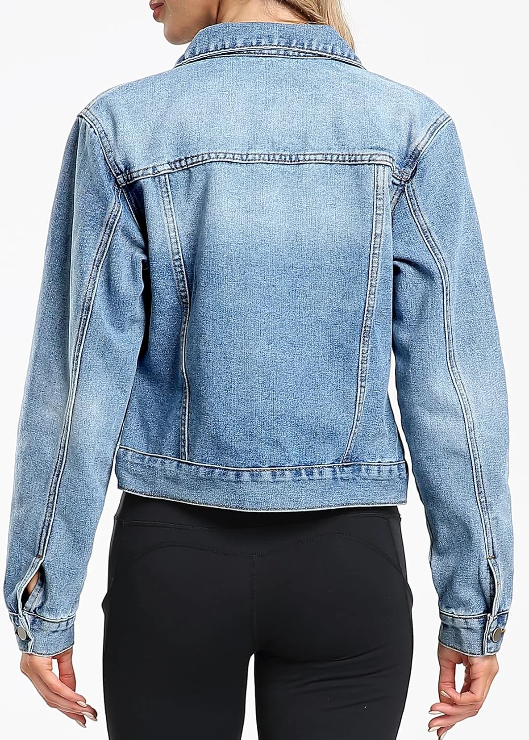 کت جین زنانه اندی و ناتالی، کت کوتاه جین، آستین بلند، دکمه دار، کت آبی کوتاه با جیب