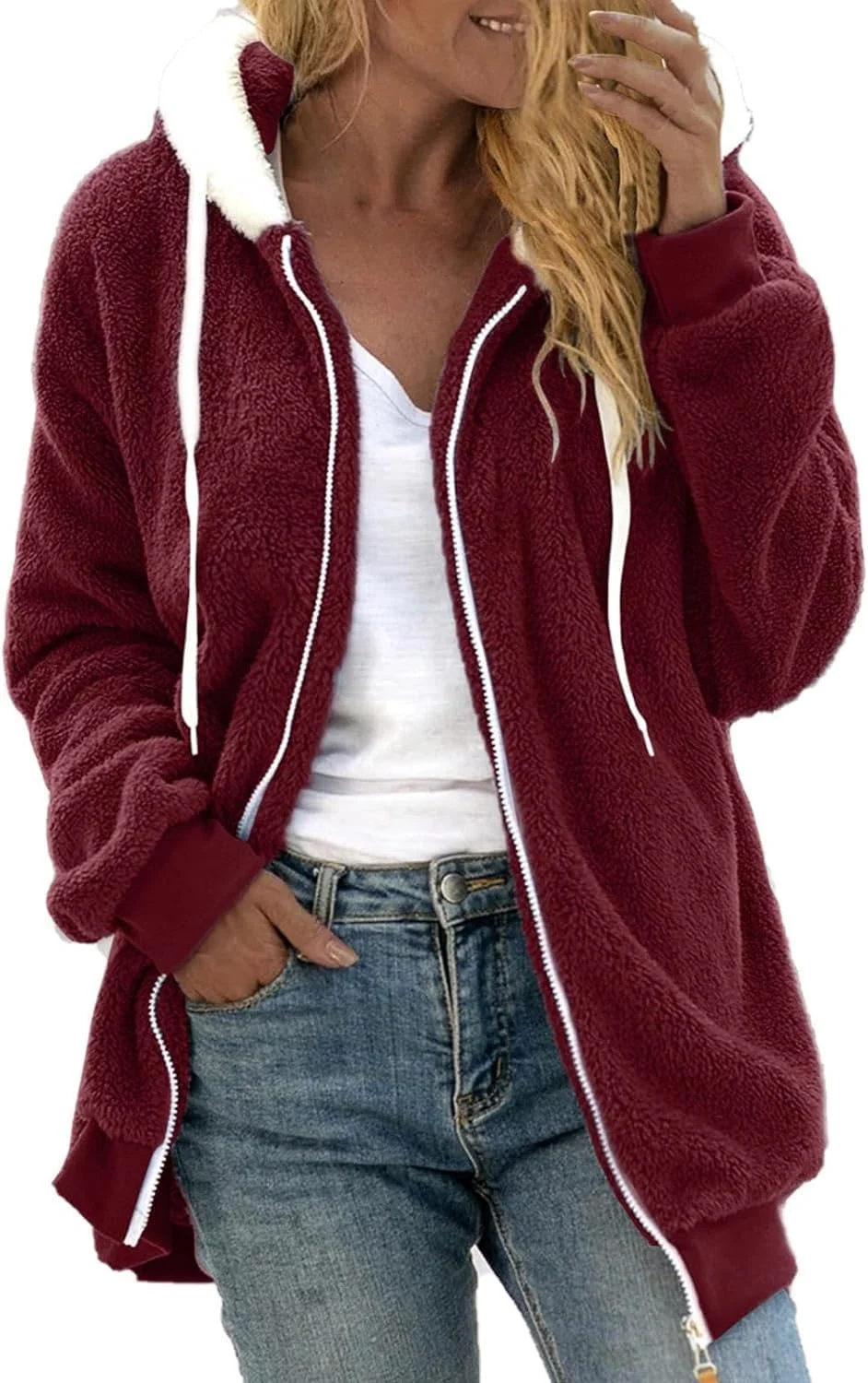 کت های خز مصنوعی کلاه دار زنانه آمازون، ژاکت های کلاه دار پشمالو و نرم آستین بلند، کت های شرپا، پلیورهای خرگوشی کاوایی