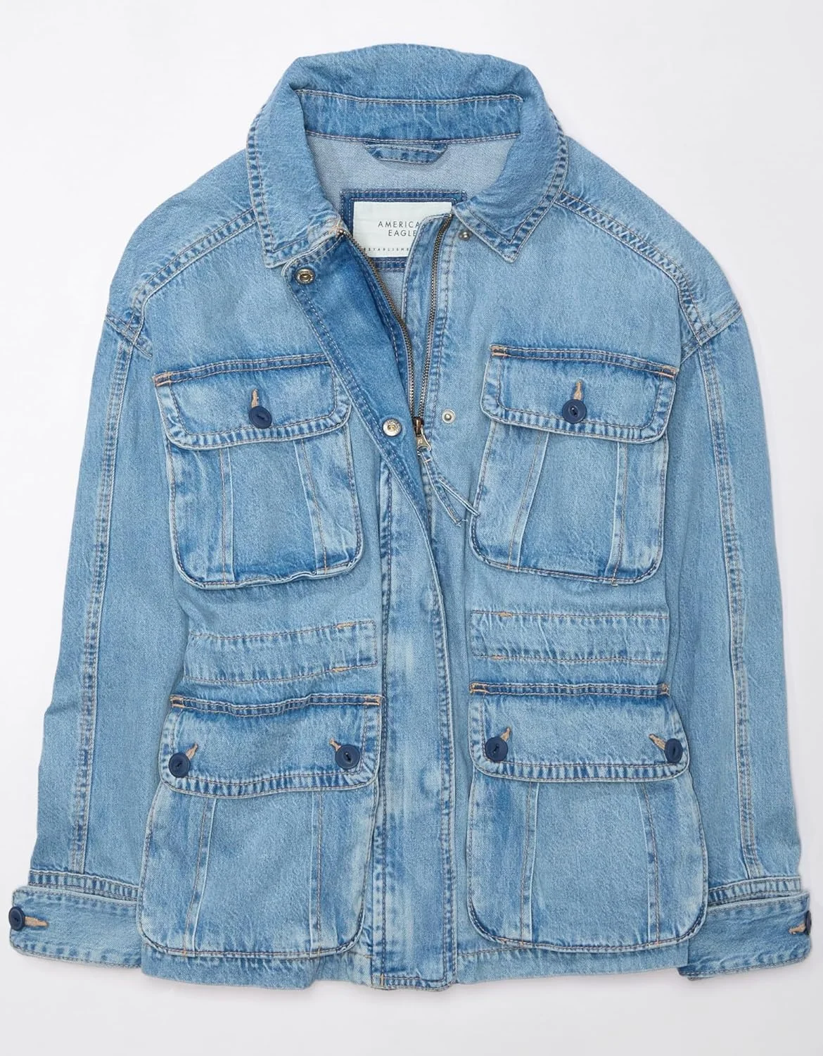 پارکا جین زنانه امریکن ایگل مدل Utility، سایز M، رنگ آبی متوسط