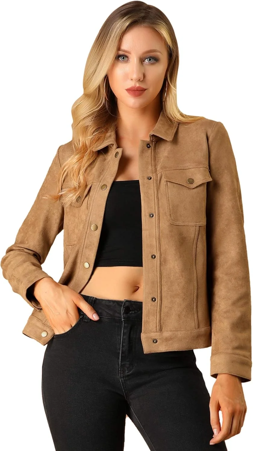 Allegra K womens Faux Suede Jacket Faux Suede Jacket