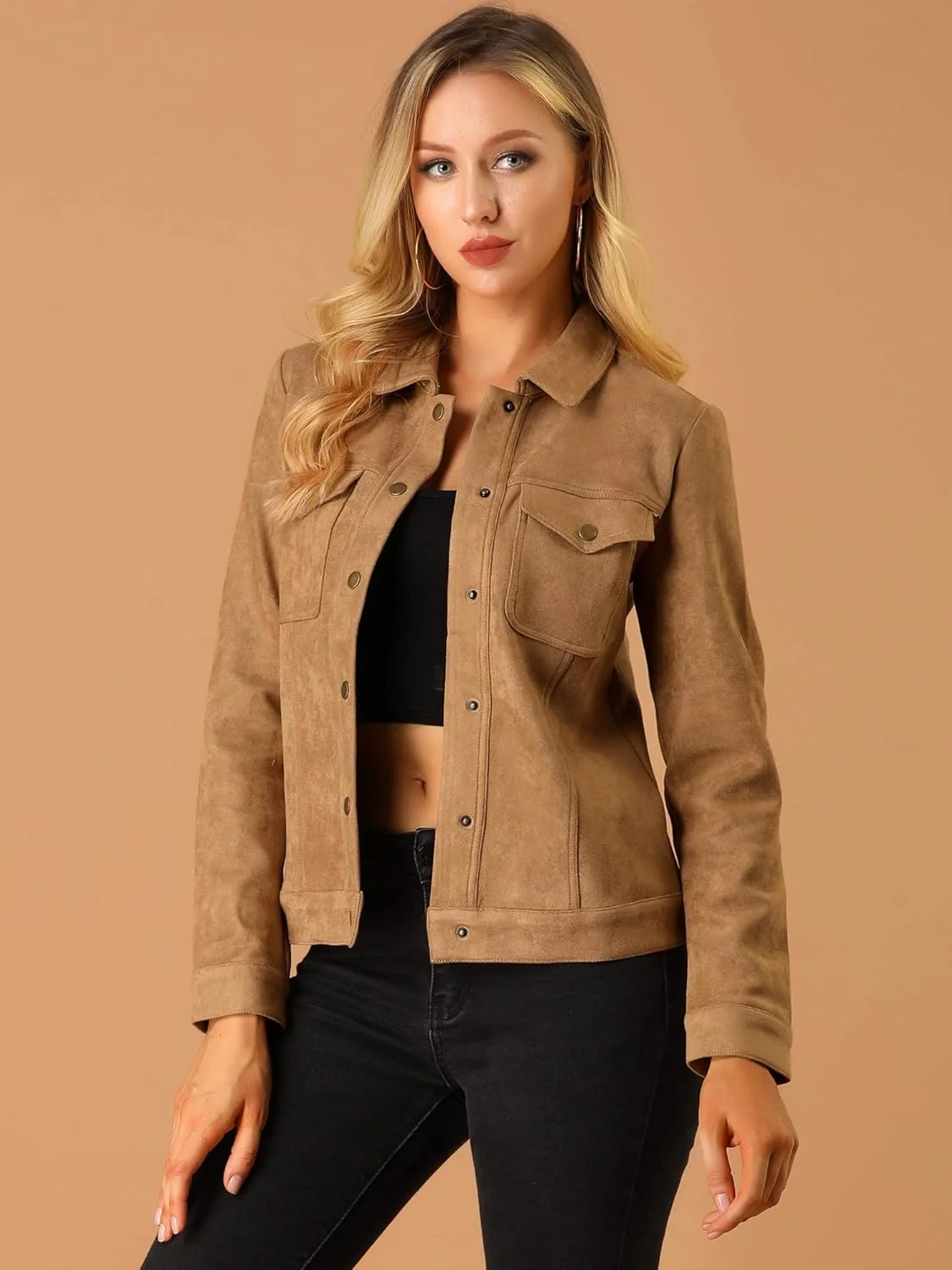 Allegra K womens Faux Suede Jacket Faux Suede Jacket